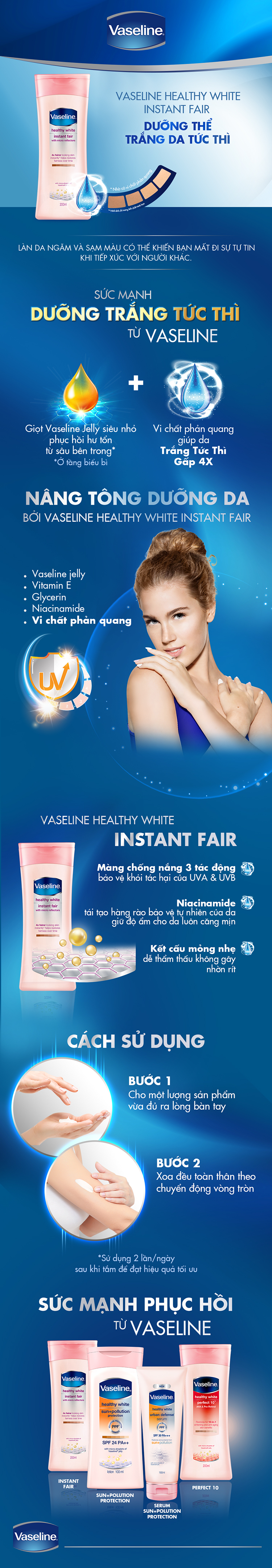 Combo 2 Sữa Dưỡng Thể Vaseline Trắng Da Tức Thì (350ml)