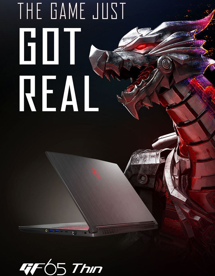 Laptop MSI GF65 Thin 10SER-622VN (Core i7-10750H/ 8GB DDR4 2666MHz/ 512GB SSD M.2 PCIE/ RTX 2060 6GB GDDR6/ 15.6 FHD IPS 144Hz/ Win 10) - Hàng Chính Hãng