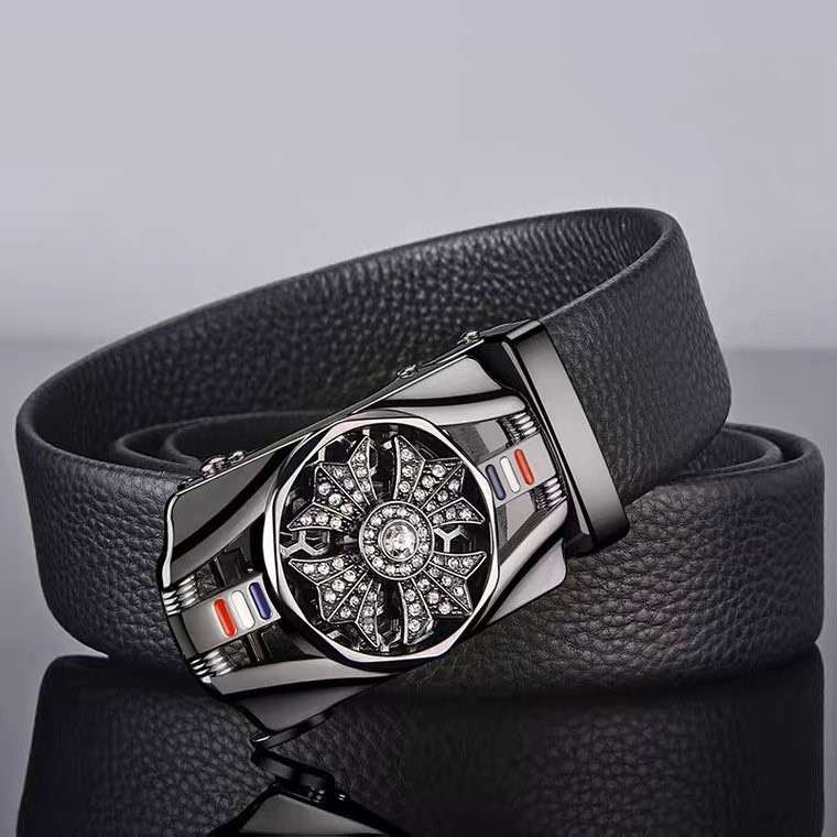 Thắt lưng nam, dây nịt nam khóa tự động dây da cao cấp bền đẹp - Thiết kế mặt xoay 360 đính đá thời thượng DXX89