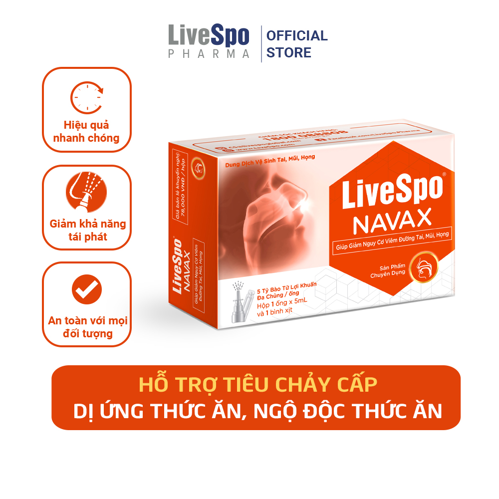 Nước muối sinh lý bào tử lợi khuẩn Livespo Navax chuyên dụng - vệ sinh, phòng ngừa viêm nhiễm tai mũi họng 4 ống x 5ml 1