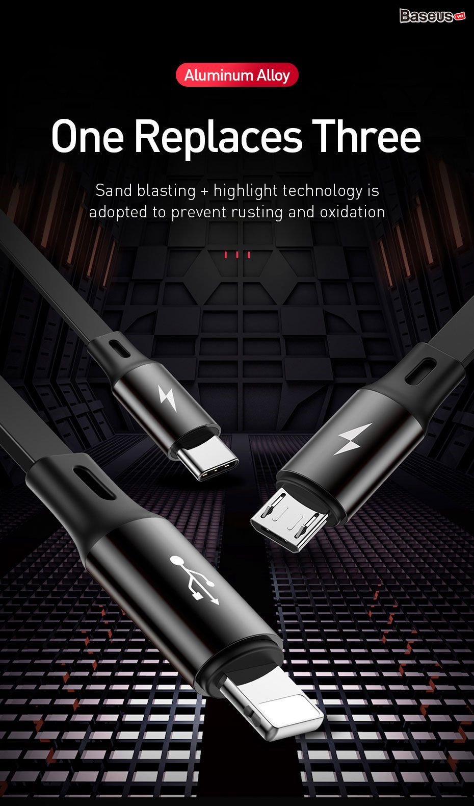 Cáp sạc nhanh Baseus Golden Loop 3 in 1 Elastic 3.5A - Cáp sạc dây rút  3 đầu kết nối Type C/ Lightning/ Micro USB - Hàng Chính Hãng