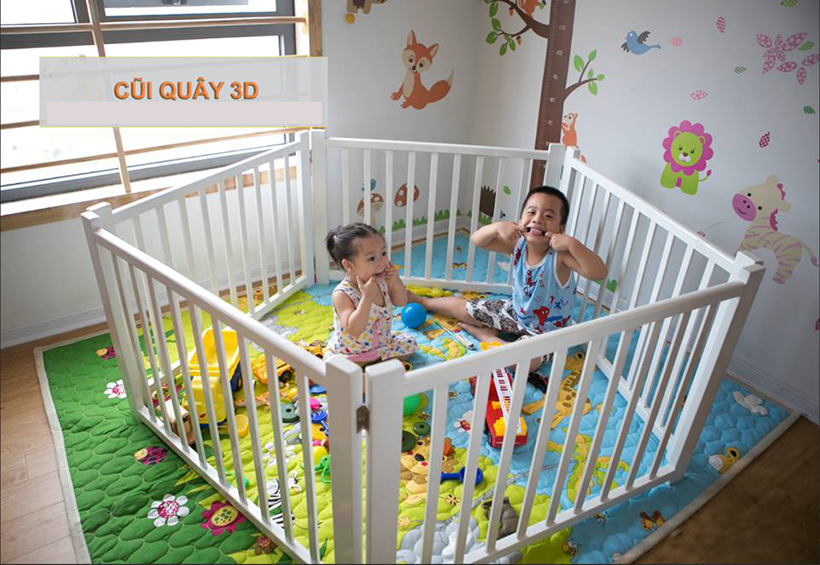 Cũi quây bằng gỗ cho bé
