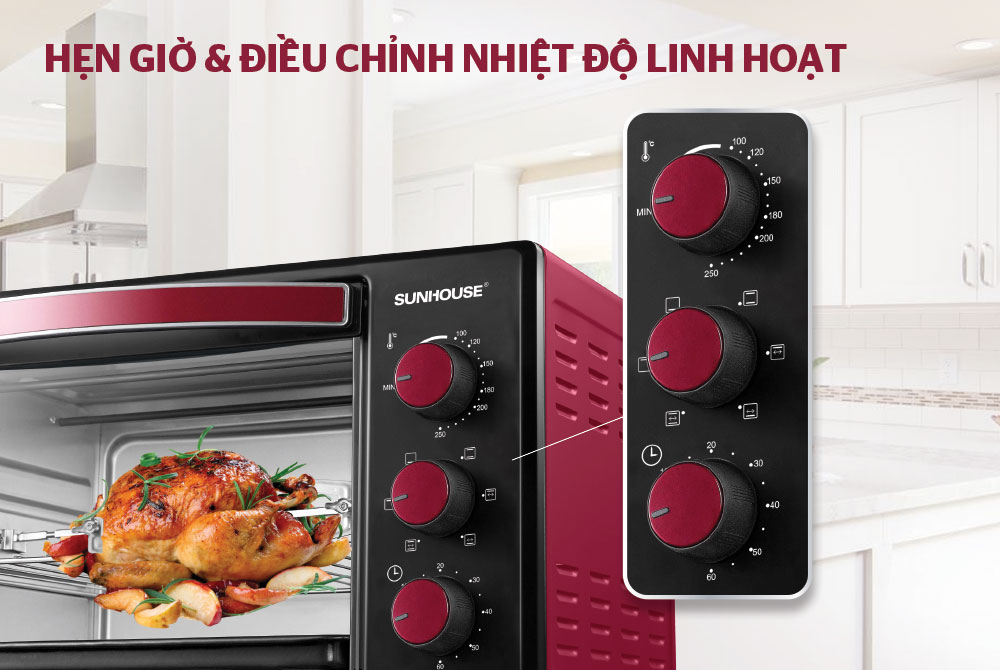 Lò Nướng  Sunhouse SHD4222 (22L) - Đỏ - Hàng chính hãng