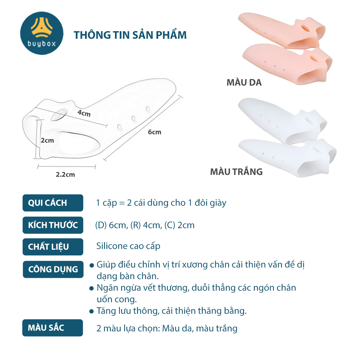 Combo 3 Cặp Nẹp Chỉnh Hình Ngón Chân Cái, Tách Ngón Giảm Đau Chân Khi Di Chuyển Nhiều - Buybox - BBPK271