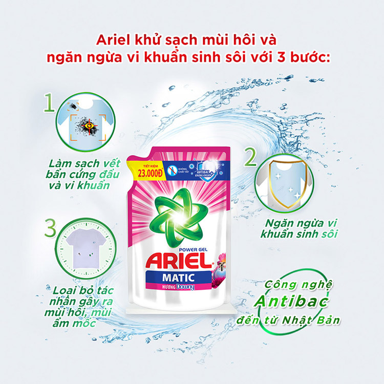 Nước Giặt Ariel Hương Downy Túi 3.25kg - Sạch nhanh bền màu - Hương Downy thơm mát