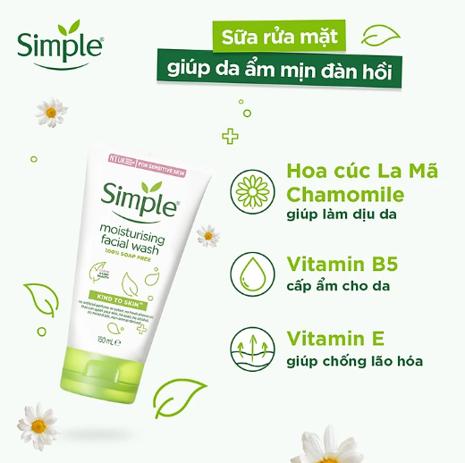Sữa rửa mặt Simple giúp cấp ẩm, da trông khỏe và mịn màng - cho da khô nhạy cảm 150ml [CHÍNH HÃNG ĐỘC QUYỀN] [MỚI]