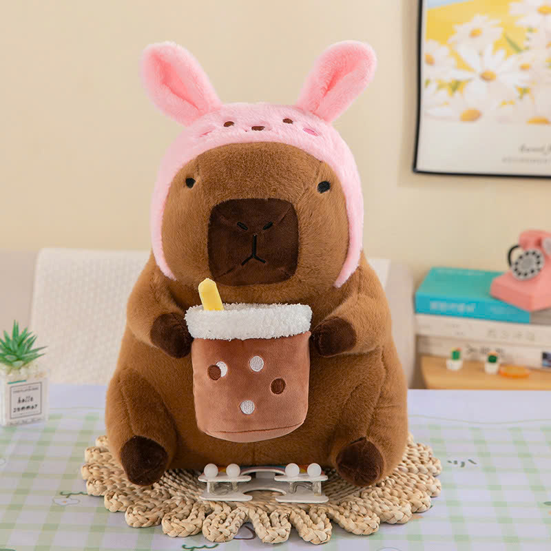 GẤU BÔNG CHUỘT LANG NƯỚC CAPYBARA ÔM TRÀ SỮA – THÚ NHỒI BÔNG COSPLAY SIÊU DỄ THƯƠNG | SIÊU MỊN 30CM