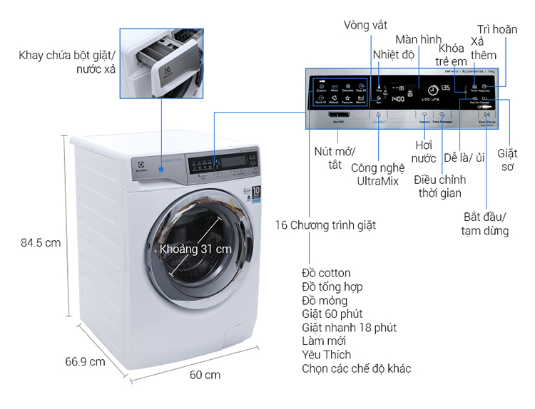 Máy Giặt Cửa Ngang Inverter Electrolux EWF14113 (11.0 Kg) - Trắng - Hàng Chính Hãng Máy Giặt Cửa Ngang Inverter Electrolux EWF14113 (11.0 Kg) - Trắng - Hàng Chính Hãng