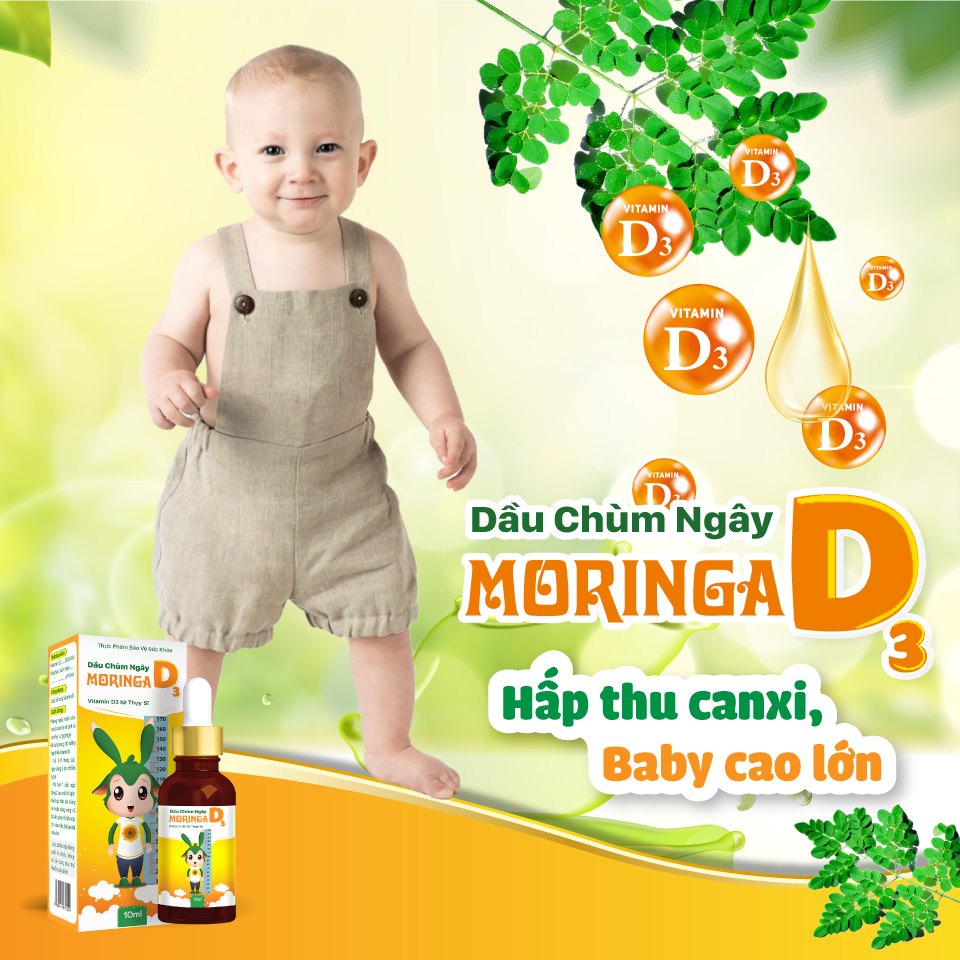 Combo 2 Lọ Dầu chùm ngây Moringa D3 - Bổ sung Vitamin D3 giúp phát triển chiều cao, hấp thu canxi cho trẻ nhỏ và trẻ sơ sinh - Lọ 10ml 1