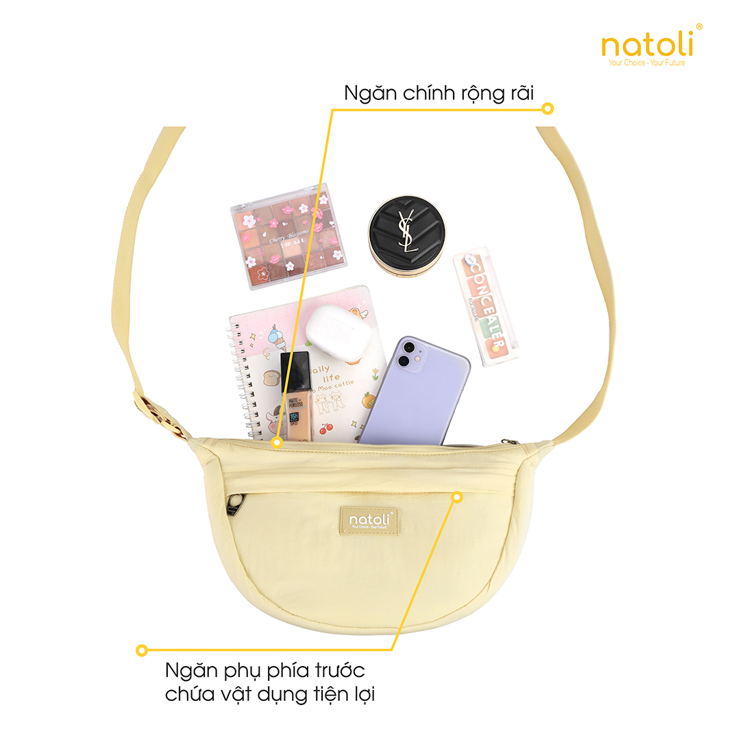 Túi phao đeo chéo nam nữ hình bán nguyệt NATOLI túi bánh bao chần bông vải canvas chống nước tốt-Soft Touch Crossbag T26