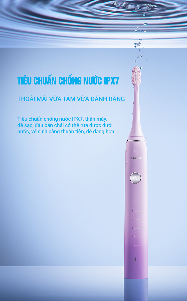 Bàn Chải Sóng Âm Điện Flyco FT7105VN Kháng Nước 5 Chế Độ Làm Sạch Chuẩn Nha Khoa - Hàng Chính Hãng 14