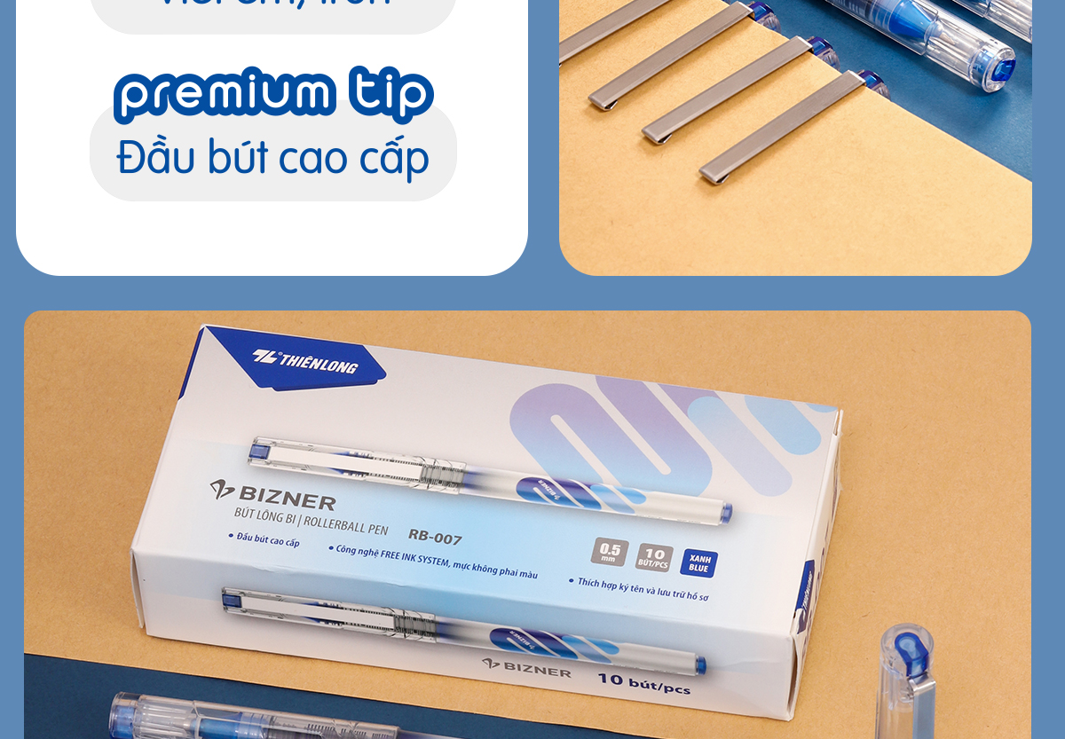 Combo 5/10/20 Bút lông bi - Rollerball Pen Thiên Long RB-007 - Công nghệ Free Ink System