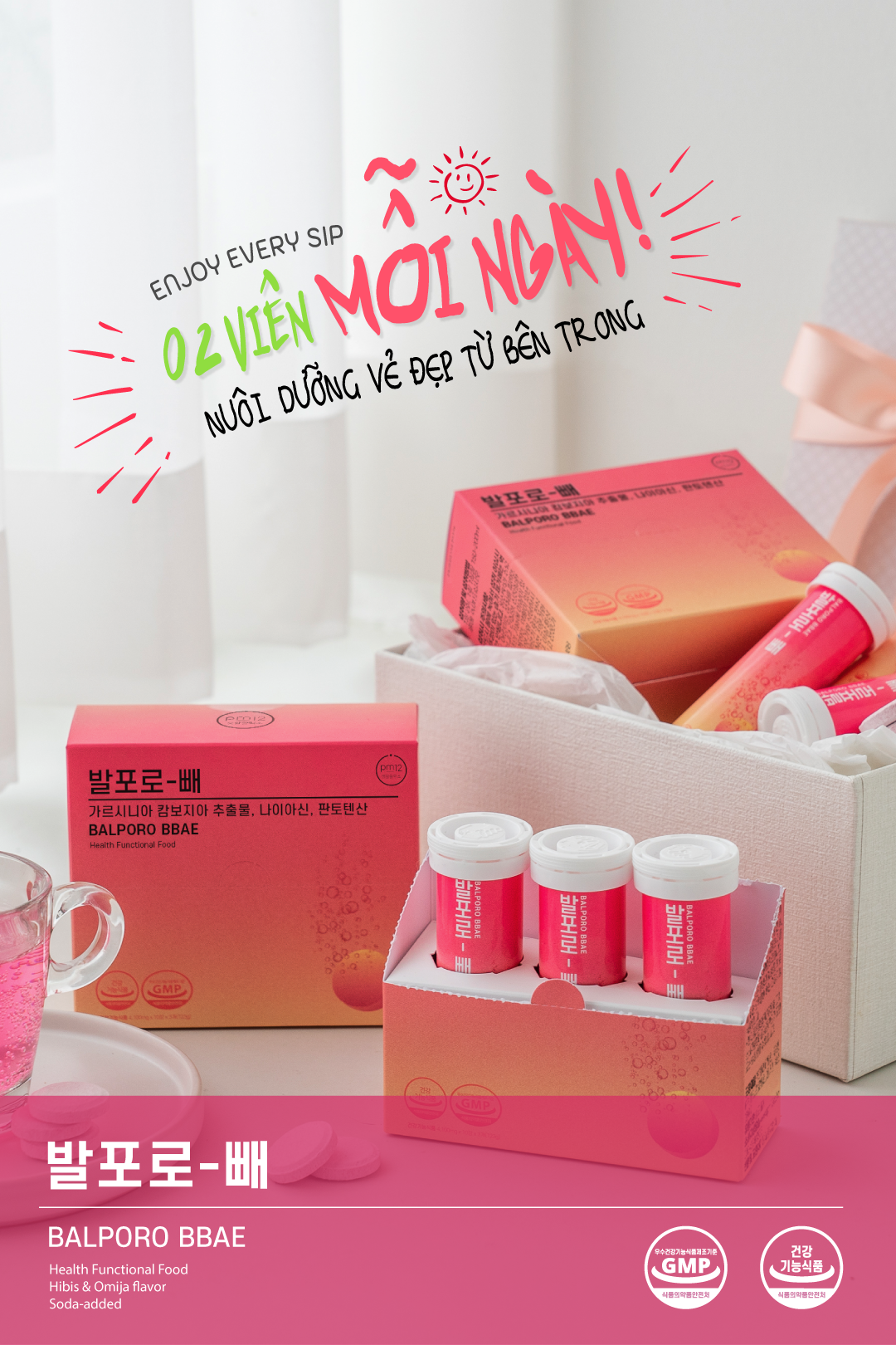 Viên sủi chuyển hoá chất béo Balporo BBae Hàn Quốc, hỗ trợ giảm cân, dưỡng da sáng mịn, phân phối độc quyền bởi BBae Lab