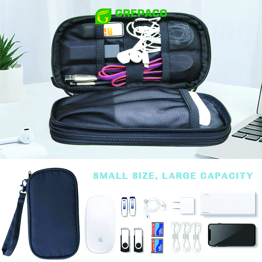 Túi Đựng Phụ Kiện Công Nghệ Grepaco, Pin Sạc Dự Phòng, Điện Thoại, Cáp Sạc USB, Tai Nghe Vải Bố Canvas, Nhiều Ngăn, Có Quai Cầm, Chống Nước, Khóa Kéo YKK Dành Cho Nam Nữ Đi Học, Làm, Du Lịch - Hàng Chính Hãng