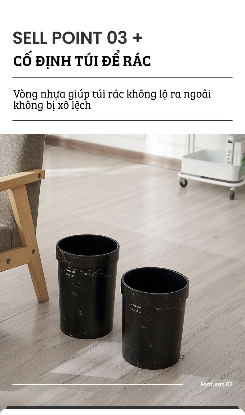 Thùng Rác Văn Phòng Feidash G1975-G1985 - Họa Tiết Vân Đá Cẩm Thạch Vô Cùng Độc Đáo - Mang Tới Sự Sang Trọng Cho Không Gian Sống Của Bạn - Hàng Chính Hãng