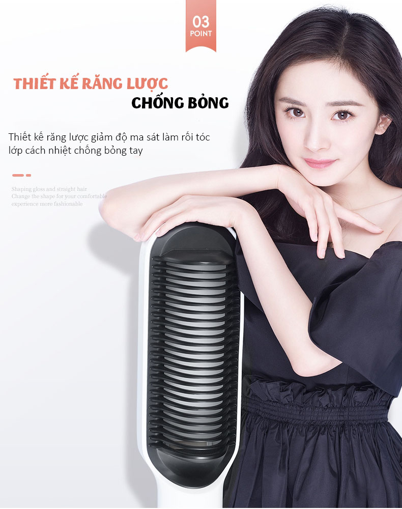 Lược Điện Chải Tóc, Công Suất 45W, Giúp Tóc Bồng Bềnh, Óng Mượt; Làm Xoăn, Duỗi Thẳng Dễ Dàng, Có Đèn Cảnh Báo Nhiệt Độ, Tăng Giảm Nhiệt Độ Dễ Dàng- Hàng Chính Hãng 