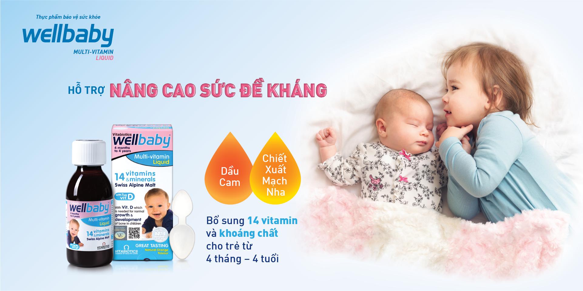 thực phẩm bảo vệ sức khỏe wellbaby multi-vitamin liquid - hỗ trợ nâng cao sức đề kháng - hàng chính hãng - có tem chính hãng - chai 150 ml - kèm quà tặng 1