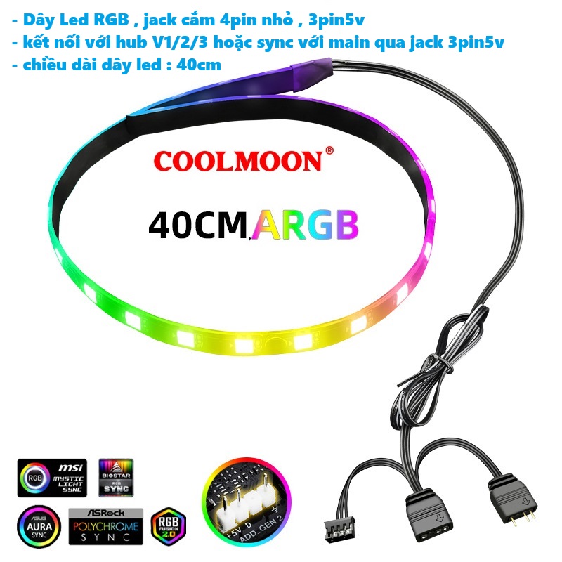 Phụ Kiện Đèn Led RGB Aura Sync Coolmoon đồng bộ Hub + Sync với main 3Pin 5V Trang trí cho máy tính hàng nhập khẩu