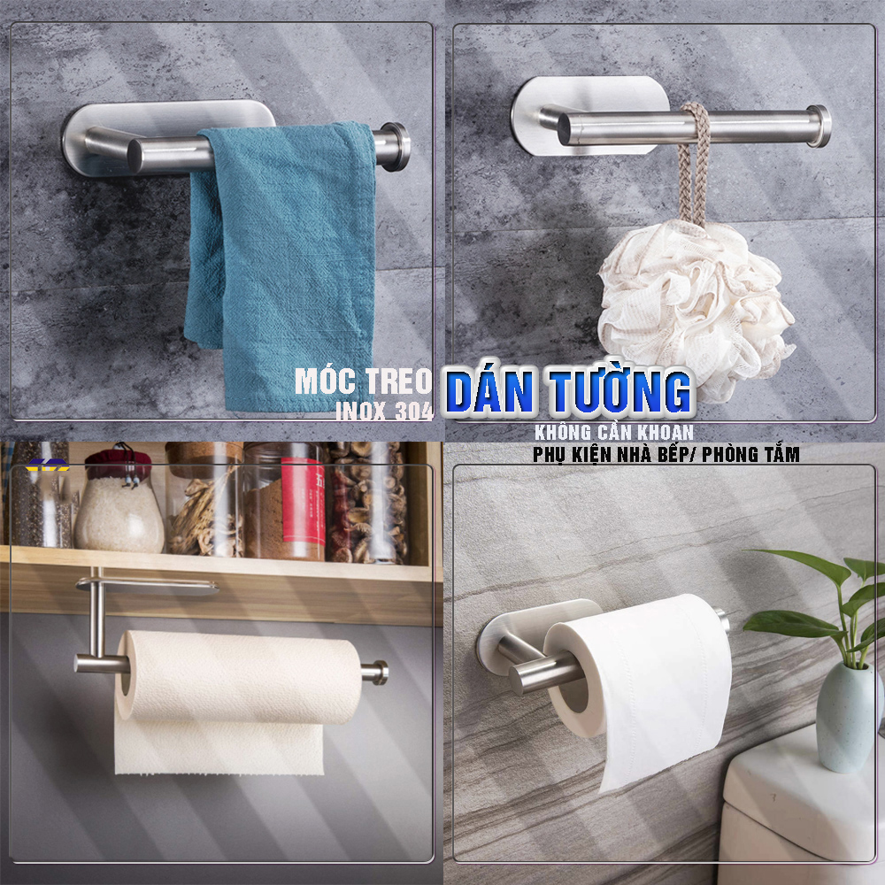 Móc giá treo đa năng dán tường không cần khoan, Inox Sus 304, phụ kiện bếp, nhà tắm Minh House