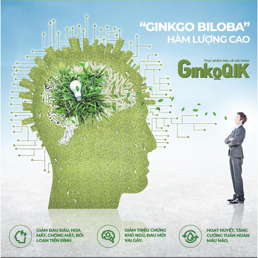 hộp 60v - viên uống hoạt huyết, hỗ trợ não và trí nhớ ginkoqik từ ginkgo bliloba 1