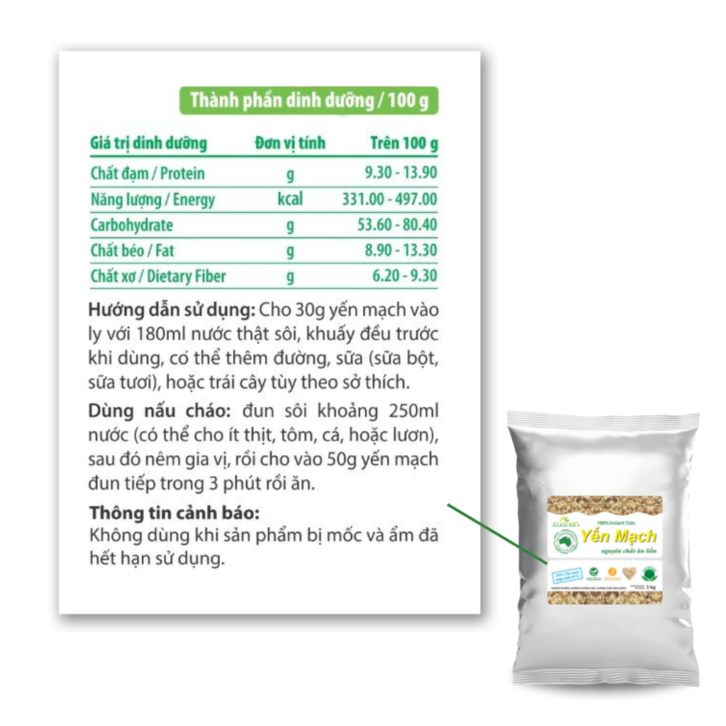Yến Mạch Nguyên Chất Ăn Liền Xuân An [ko đường] Túi 3Kg (Giảm 30%)