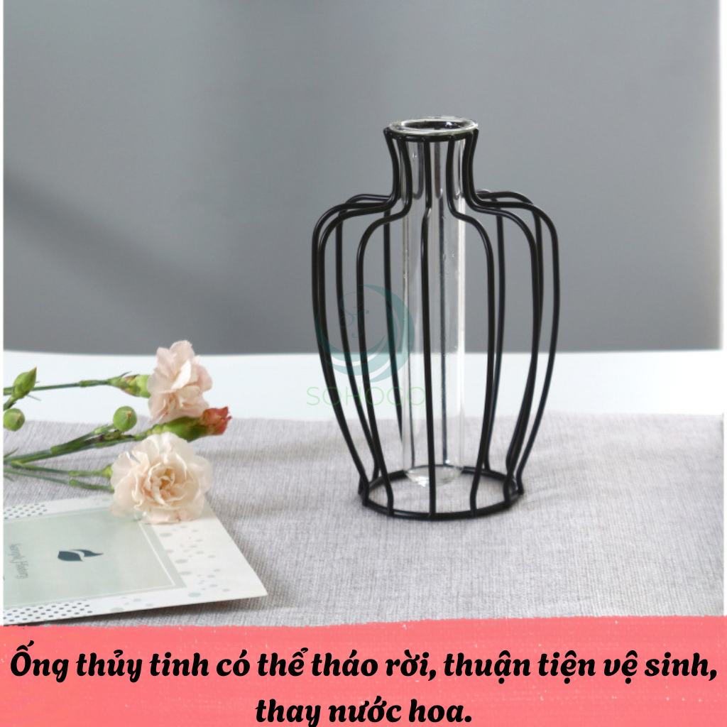 Lọ Hoa Nghệ Thuật Khung Sắt Kèm Ống Thủy Tinh- Bình Hoa Trang Trí Khung Kim Loại Hiện Đại- Lọ Hoa Phong Cách Bắc Âu – Khung Sắt & Ống Thủy Tinh- Chân Đế Lọ Hoa Sáng Tạo Decor Nhà Cửa- Bình Hoa Mini Trang Trí Bàn Làm Việc/Phòng Khách