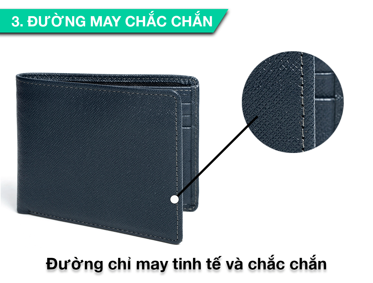 Ví nam, bóp nam da bò Saffiano Bụi Leather V140 - Bảo hành 12 tháng