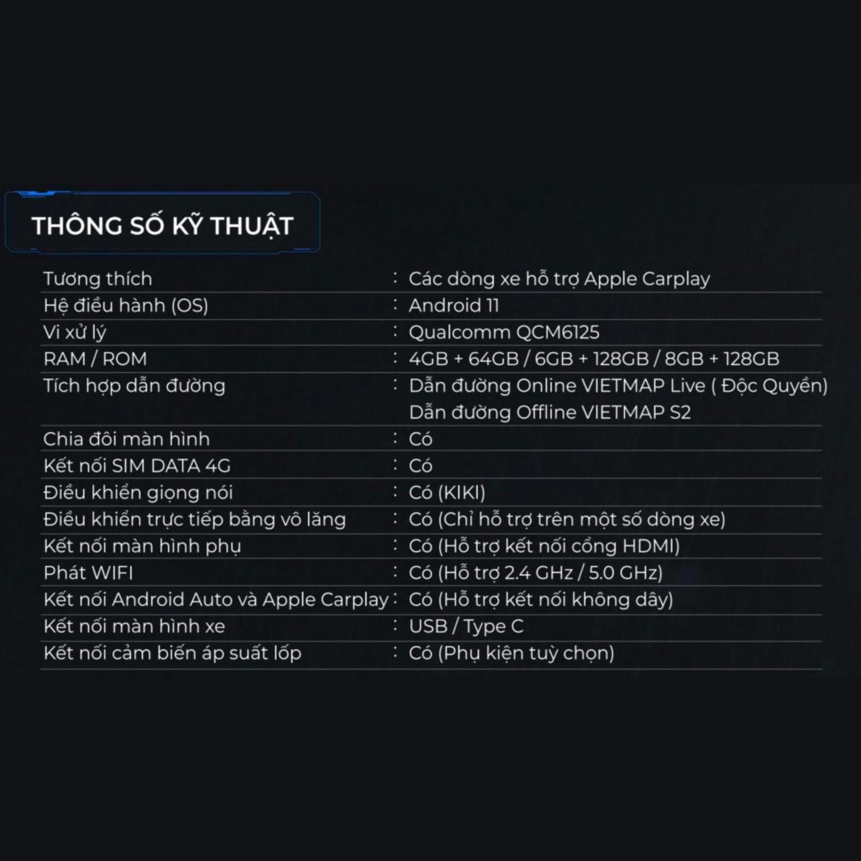 Vietmap BS10 - An.droid Box Qualcomm 6125 dành cho phụ kiện ô tô Apple CarPlay An.droid Auto Dẫn đường S2 và Vietmap Live Hàng chính hãng