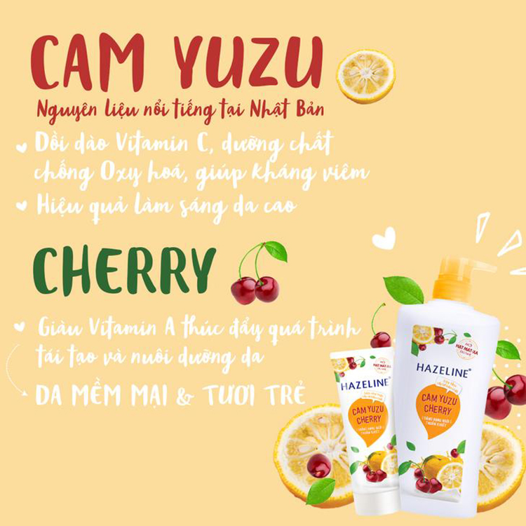 Sữa Tắm Hazeline Tẩy Tế Bào Chết Sáng Da Cam Yuzu Và Cherry (670g)