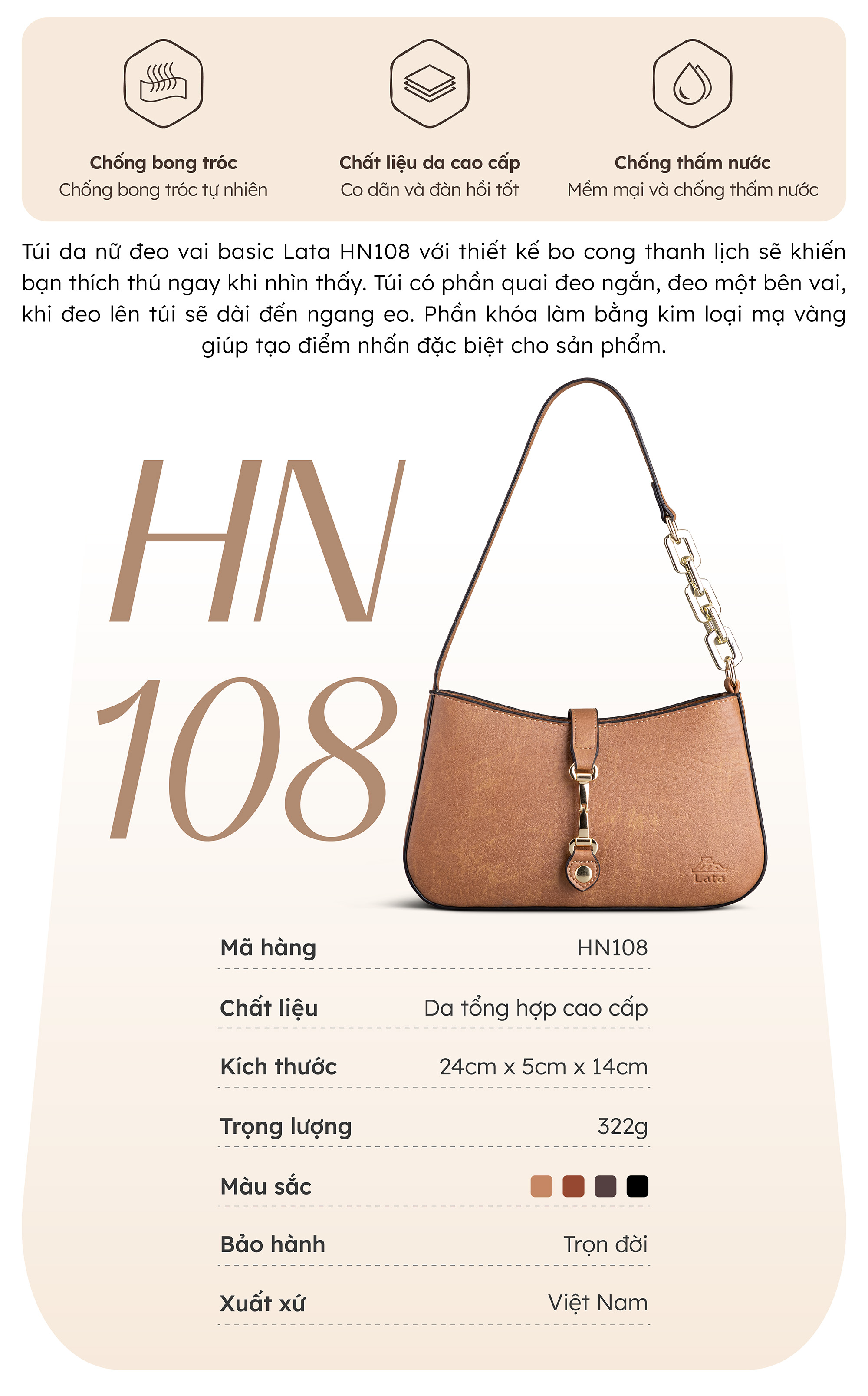 Túi Lata ( Thời trang nữ dự tiệc size 24- Túi đeo chéo da HN108 )