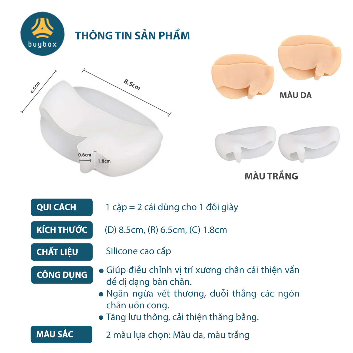 Combo 2 cặp dụng cụ chỉnh hình ngón chân cái bị vẹo Hallux Valgus chất liệu nhựa PC và vớ silicone SEBS - Buybox