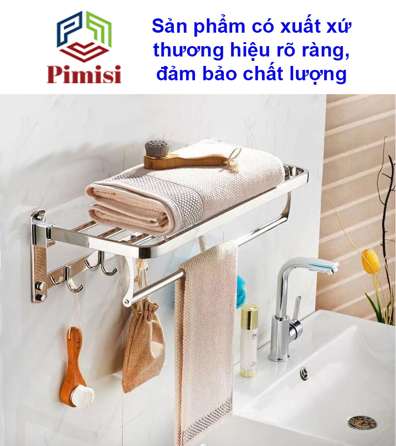 Kệ giá treo khăn tắm dán tường trong nhà vệ sinh Pimisi PR-011WM inox 304 giàn đa năng có kèm keo dán hàng chính hãng 2