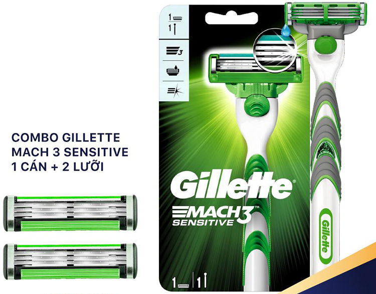 Combo Dao Cạo Râu Gillette Mach 3 Sensitive (2 Lưỡi / Vỉ)