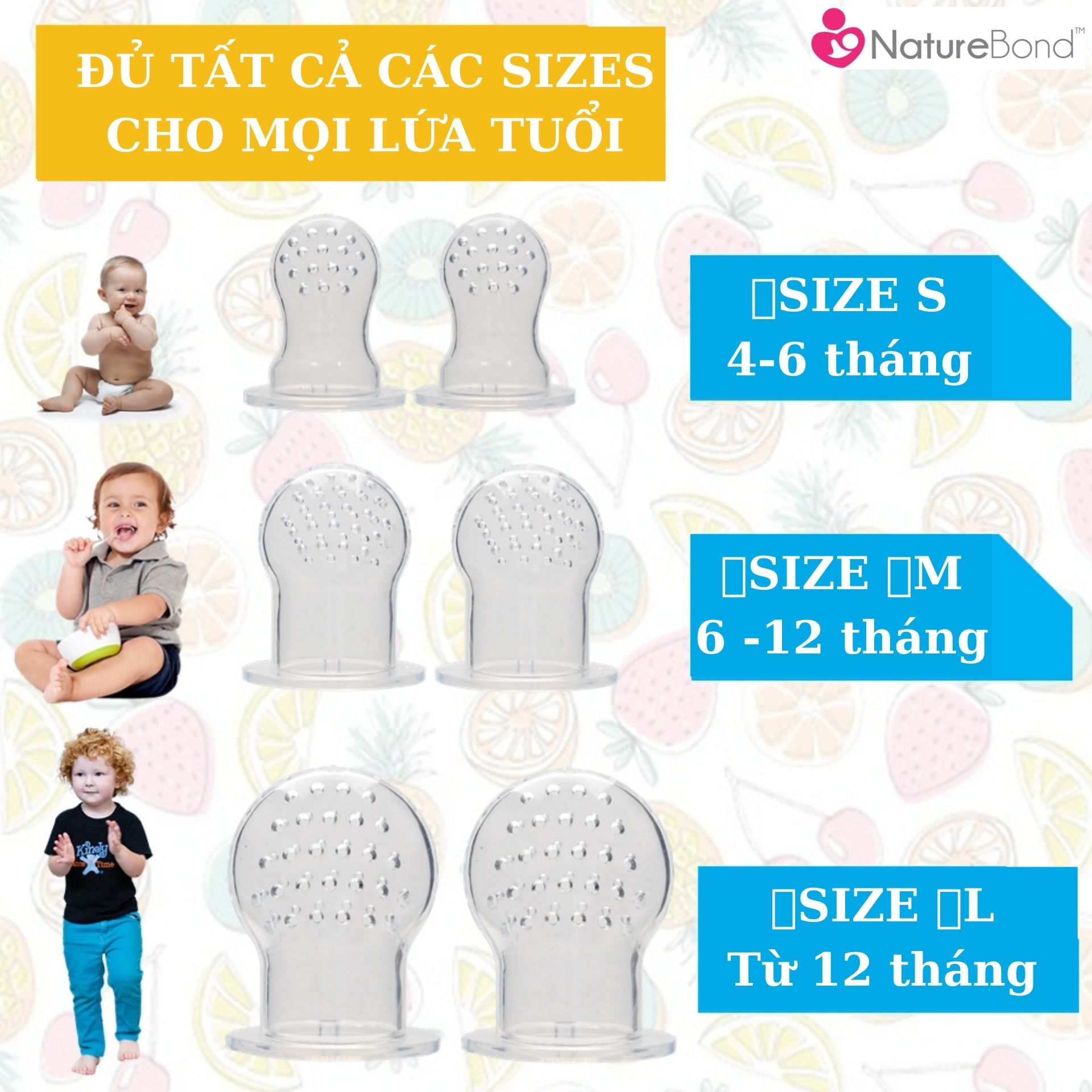 Túi Nhai Ăn Dặm Kích Thích Ngon Miệng Chính Hãng NatureBond Dựa Trên Nghiên Cứu FDA Hoa Kỳ Chống Hóc 6 Núm (3 Sizes) 4