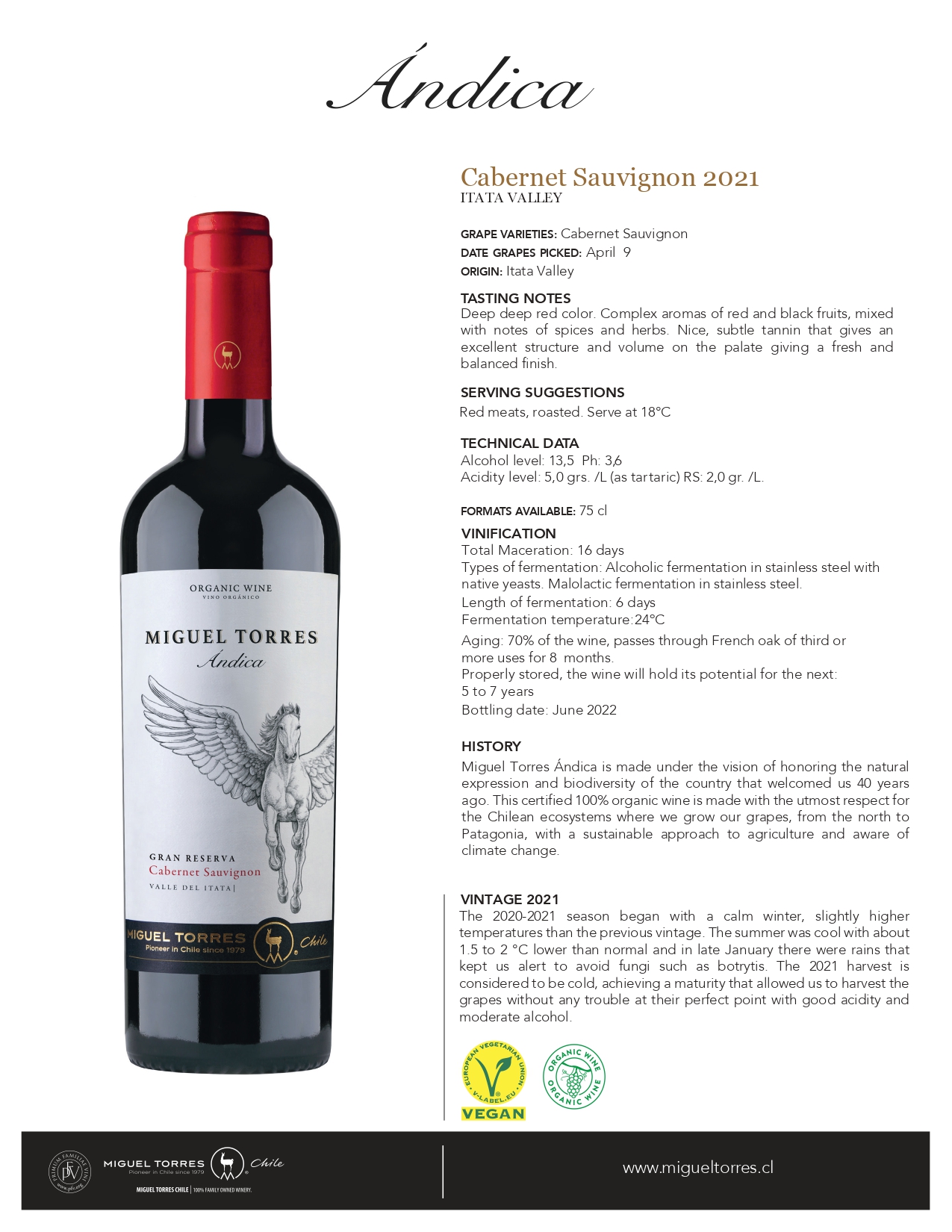 Rượu vang đỏ Chile Andica Gran Reserva Cab Sau