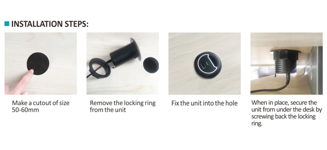 Ổ cắm USB âm bàn sạc nhanh Type C + Type A Sinoamigo STC-1W/C20 dùng cho bàn làm việc và bàn họp văn phòng - Hàng chính hãng