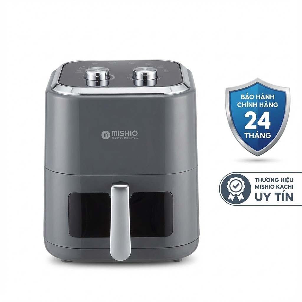 Nồi chiên không dầu 6L Mishio MK408 – Màu Xám Sang Trọng, Bảo Hành 24 Tháng - hàng chính hãng