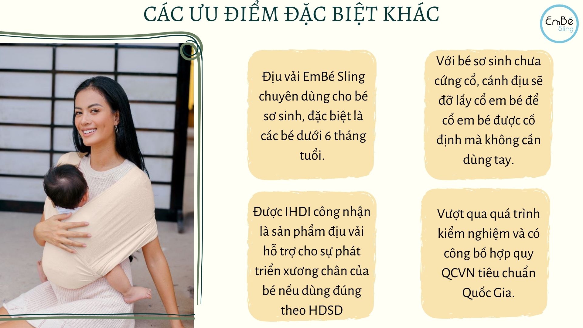 địu vải embé sling dòng flex và flex plus màu olive cho bé từ 0 đến 24 18