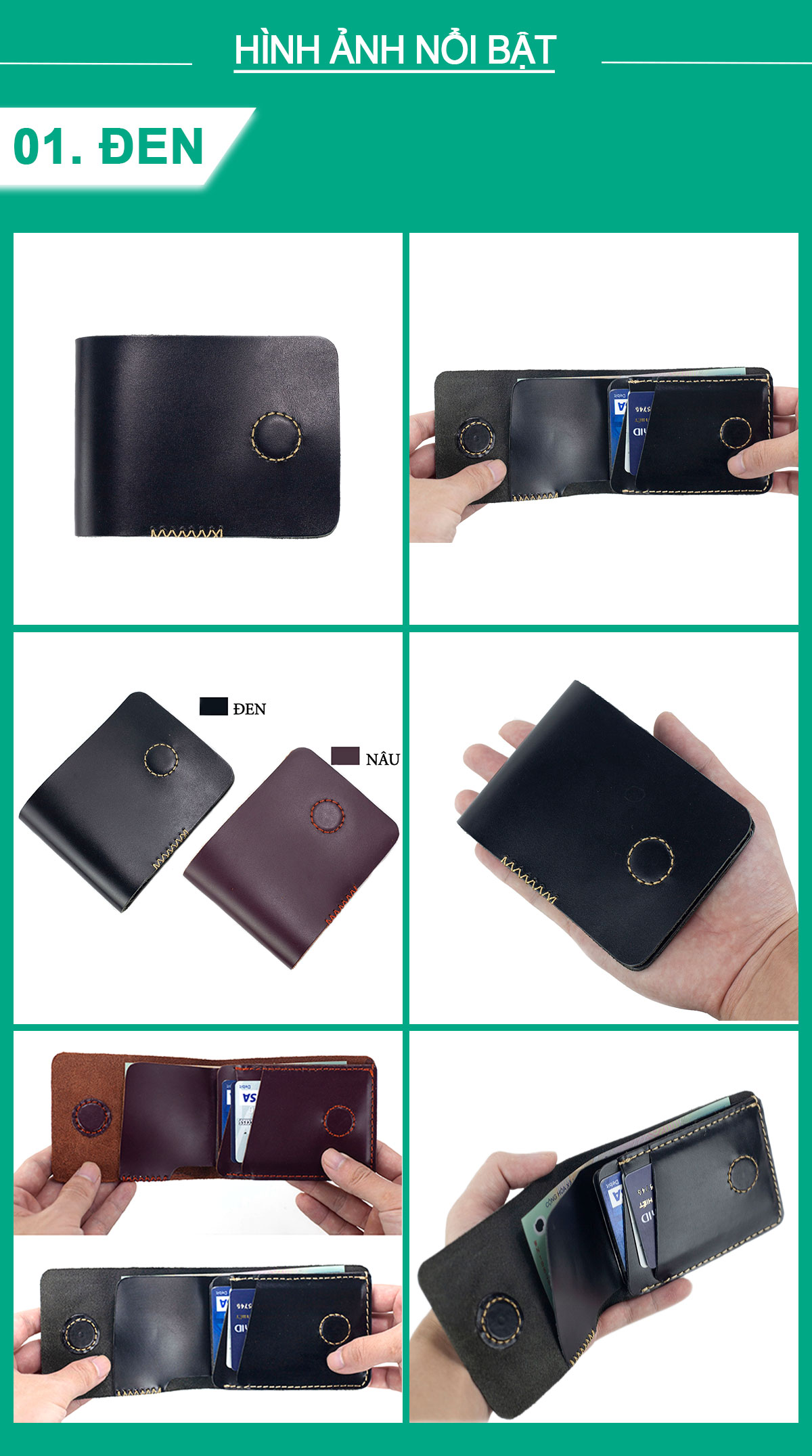 Ví sen 3 PLUS da bò Pullup V123, bóp mini nam nhỏ gọn hai màu đen và nâu, đường chỉ may tinh tế, đựng thẻ kẹp tiền tiện lợi, fullbox, thương hiệu Bụi leather chuyên đồ da thật