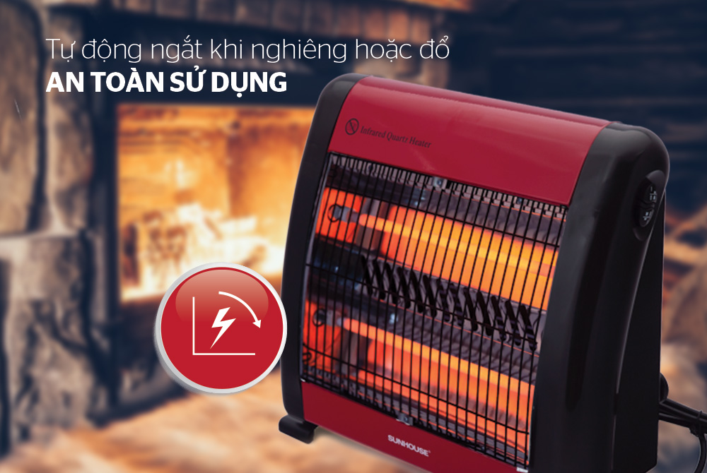 Sưởi Điện Hồng Ngoại Sunhouse SHD7013 (800W) - Đen Đỏ - Hàng Chính Hãng