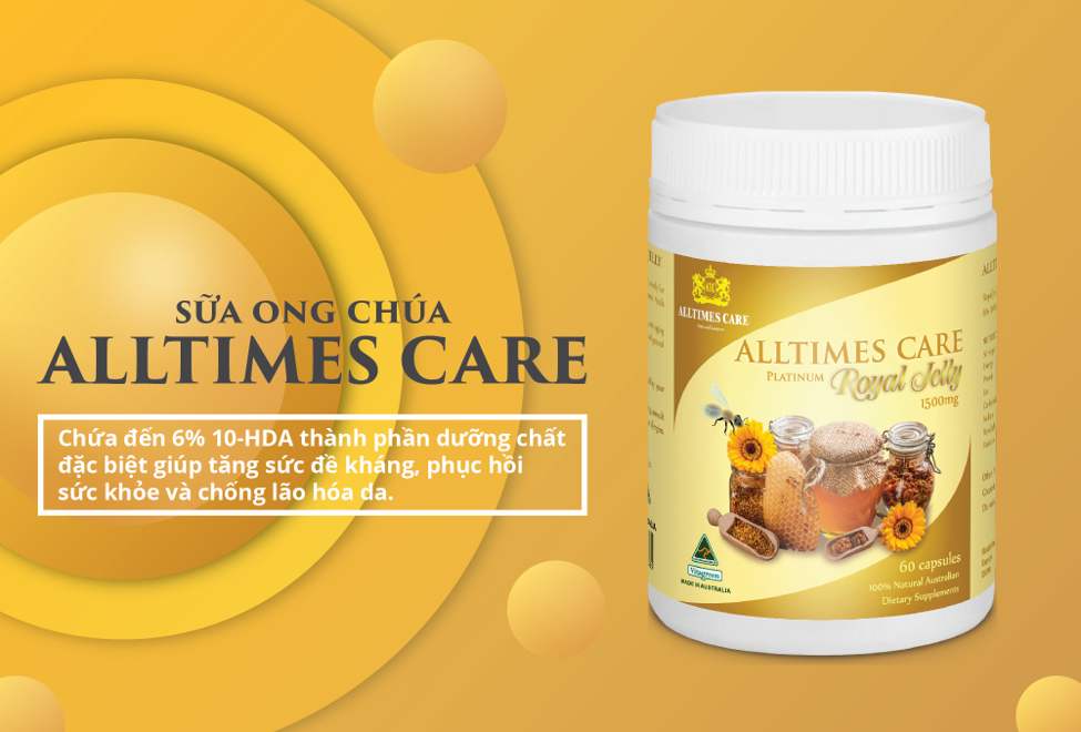 Thực Phẩm Chức Năng Viên Uống Sữa Ong Chúa Alltimes Care Platinum Royal Jelly 1500mg (Hộp 60 Viên)