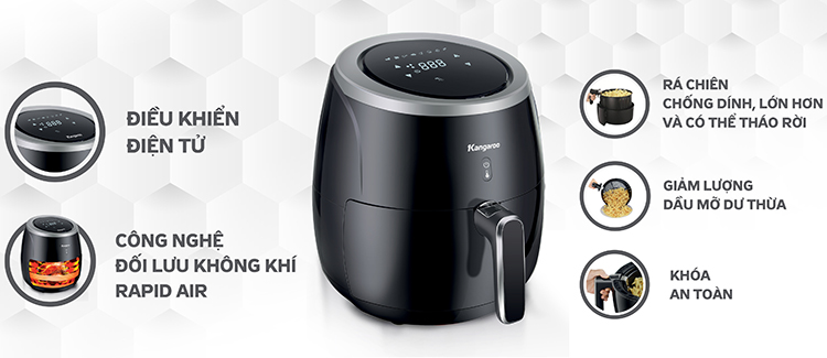 Nồi chiên không dầu điện tử 5L Kangaroo KG52AF1A - Hàng chính hãng