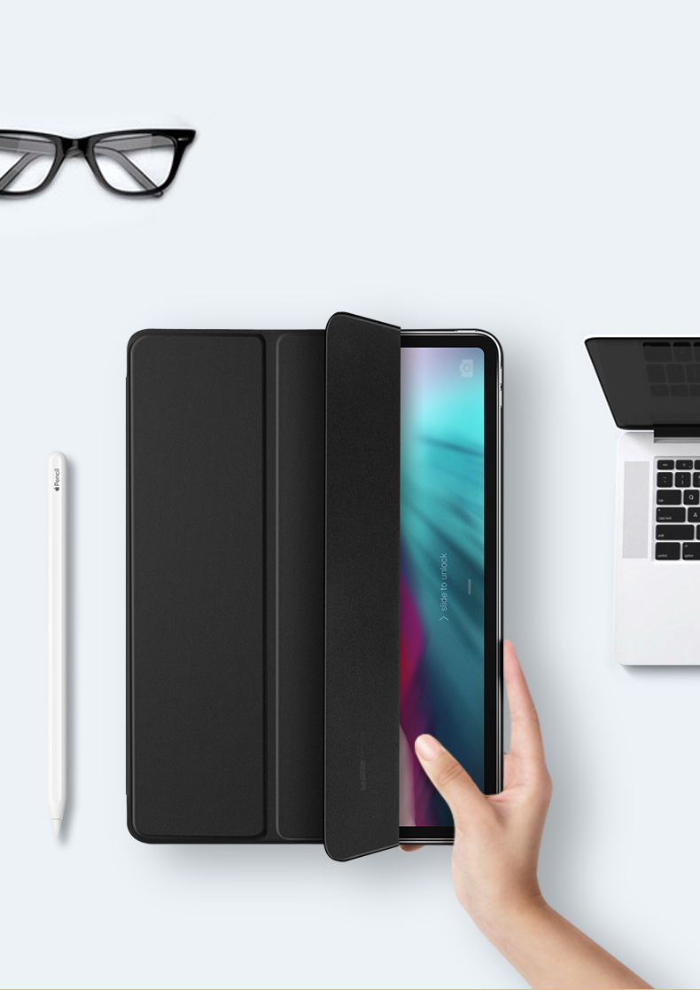 Essence (ESR) Apple iPad Pro11 Cover [2018 Edition] Full Screen Cover Smart Magnetic Double-sided Clip Lightweight Drop-proof Tri-Fold Leather Case Yue Color Series Mystery Black