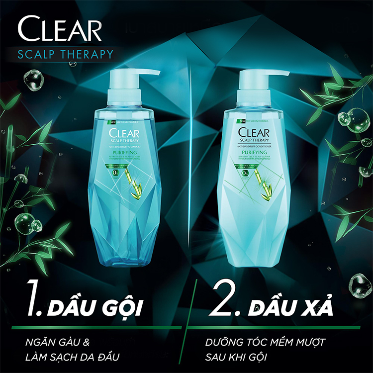 Combo Dầu Gội Và Dầu Xả Clear Làm Sạch Da Đầu Nhờn Và Ngăn Gàu Công Thức Micellar (380ml/Chai)