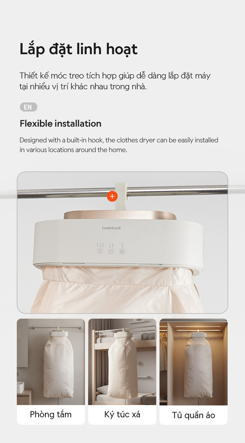 Máy Sấy Khử Khuẩn Quần Áo LocknLock Cloth Sterilizer Dryer END112IVY 600W, Hàng Chính Hãng - JoyMall