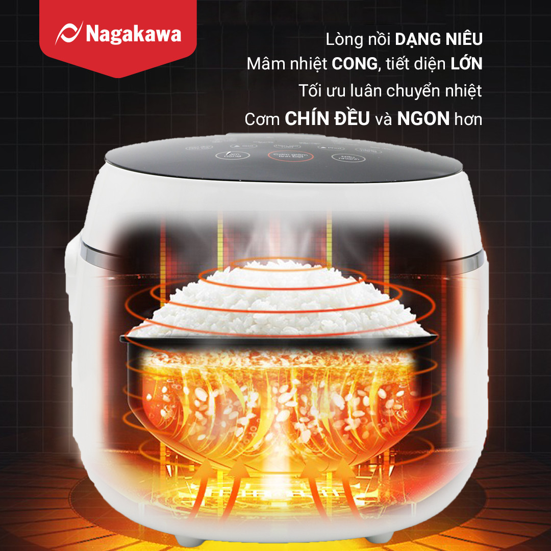 Nồi Cơm Điện Tử Cảm Ứng Nagakawa NAG0136 - Giảm tinh bột - Lòng niêu chống dính - 11 chức năng (1.2L - 500W) - Hàng Chính Hãng