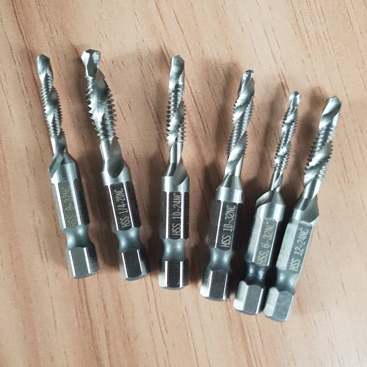 Bộ 6 Mũi Khoan Taro HSS 4341 Tạo Ren Cao Cấp, giúp tiết kiệm thời gian thi công, tiết kiệm chi phí siêu tiện lợi. M3, M4, M5, M6, M8, M10