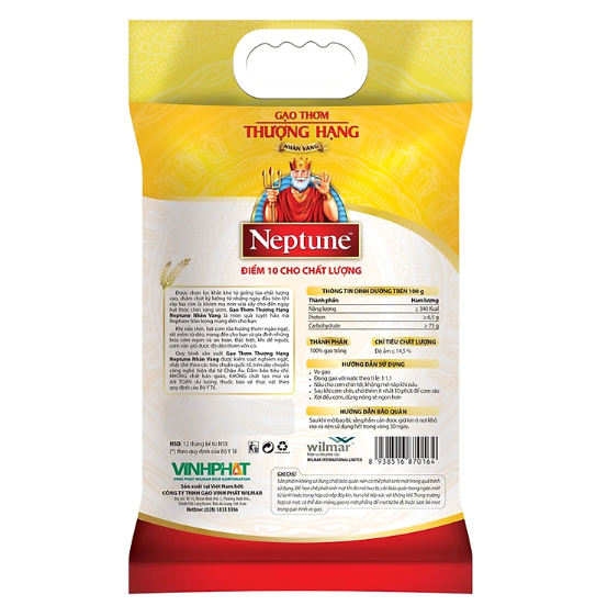 Gạo Thơm Thượng Hạng Neptune Nhãn Vàng 5kg