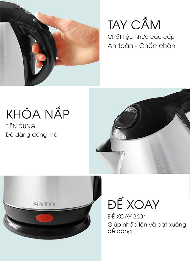 Ấm siêu tốc inox SATO ST688 1.8L Ấm siêu tốc inox SATO ST688 1.8L