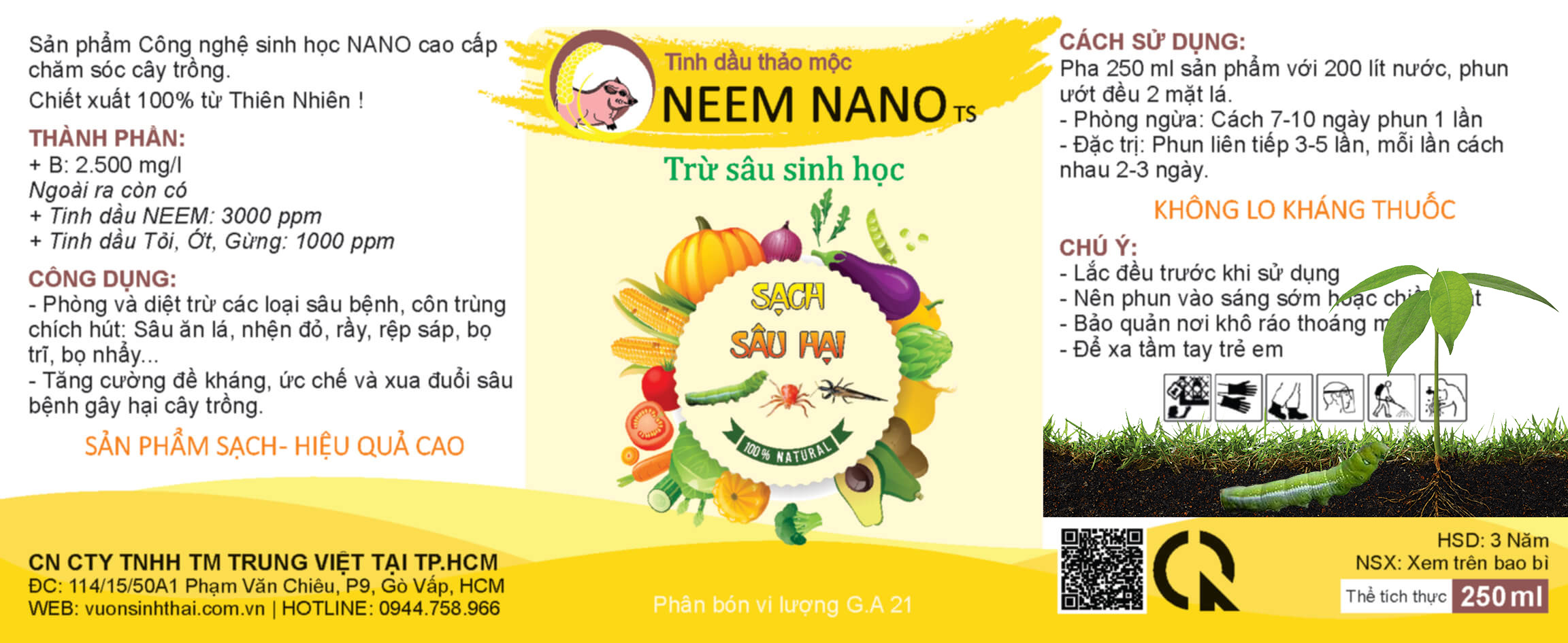 VƯỜN SINH THÁI chăm sóc cây trồng - Thuốc trừ sâu sinh học neem nano - Sạch nhện đỏ, bọ trĩ, rầy rệp - Chiết xuất 100% Thiên Nhiên